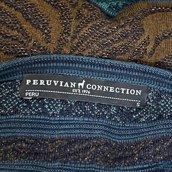 Peruvian Connection Small Green Brown Metallic Detail 3/4 Sleeve Brocade Dress - Picture 5 of 6